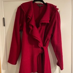 Red Boiled wool wrap jacket